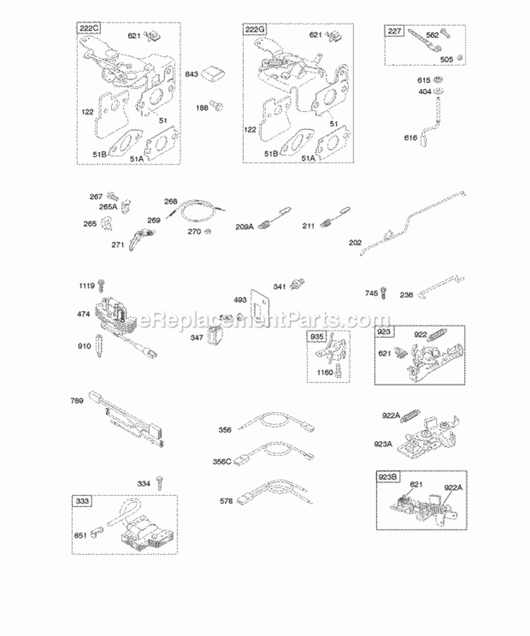 Brake Controls Governor Spring Ignition Diagram and Parts List for 12K612-0123-B1  Briggs and Stratton Engine